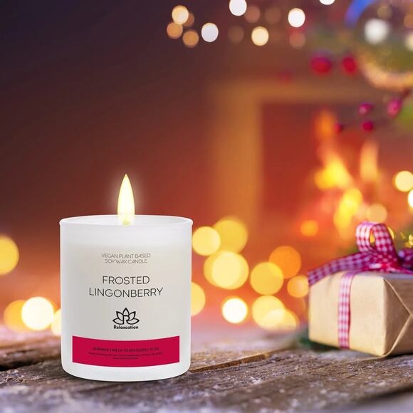 FROSTED LINGONBERRY Soy Wax Candle in Glass Jar (10 oz) - Picture 7 of 7